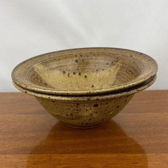 Vintage boho hand made pottery bowls pair artisan signed - Picture 1 of 8